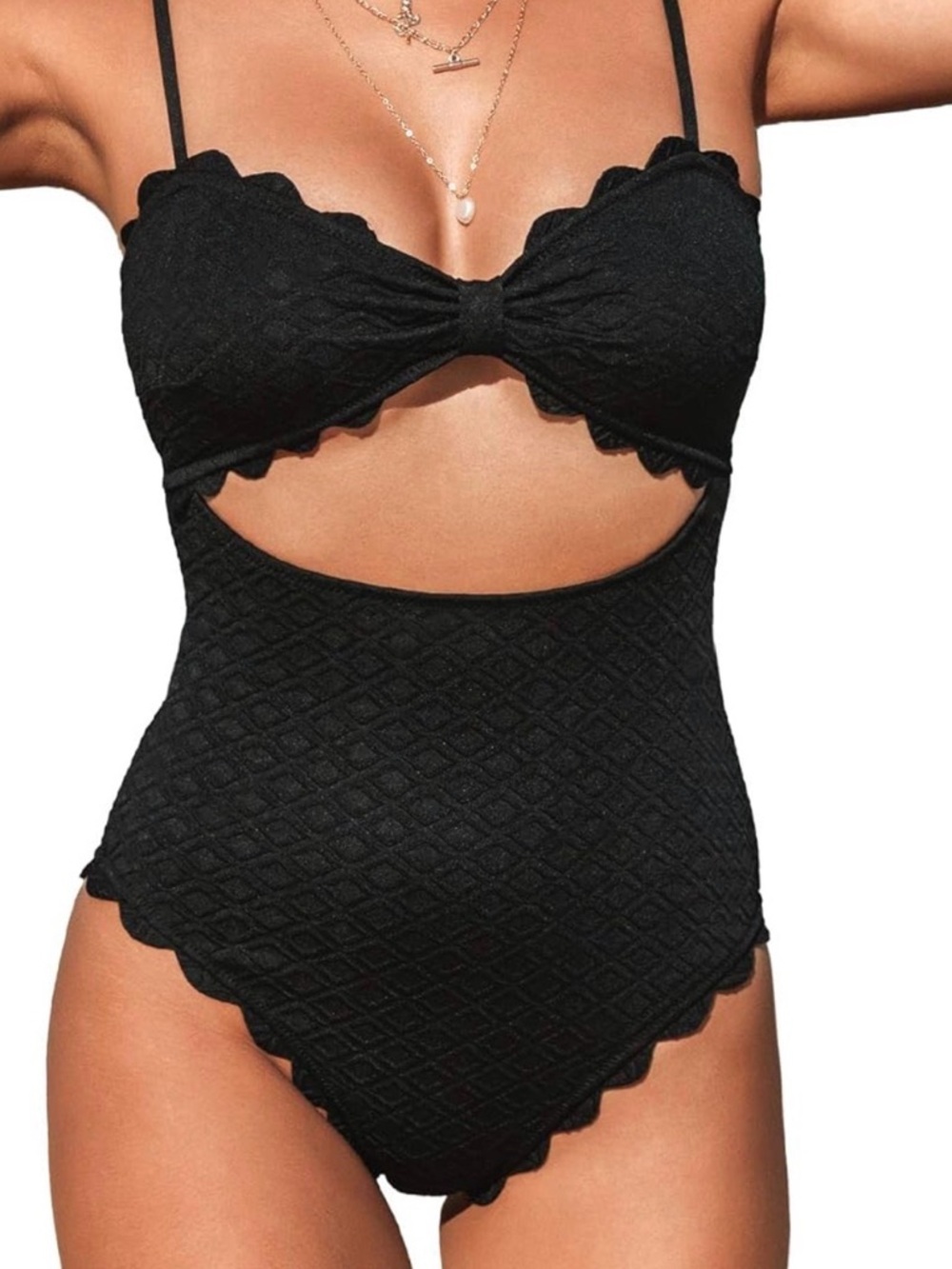 Cupshe Black Scalloped Cutout One-Piece Swimsuit